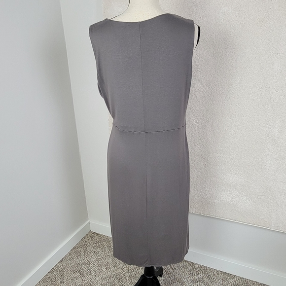 Garnet Hill Brownish/Gray Soft Jersey Knit Faux Wrap Sleeveless Dress Sz 12 - Picture 3 of 11